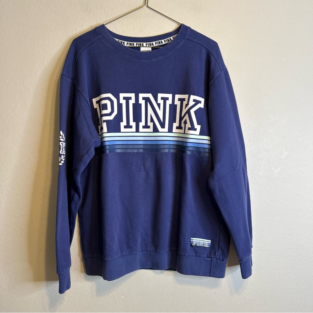Victoria's Secret PINK Campus Crewneck Fleece Oversized Blue Sweatshirt S